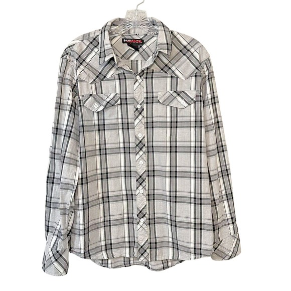Tony‎ Hawk Plaid Western Shirt Men's M Button Up Long Sleeve Gray Black - Picture 1 of 8